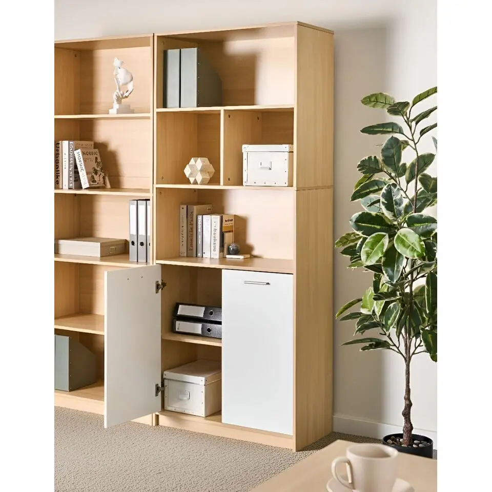 ZEHNA - Boekenkast 2 deuren - Lichtbruin/Wit - Vezelplaat