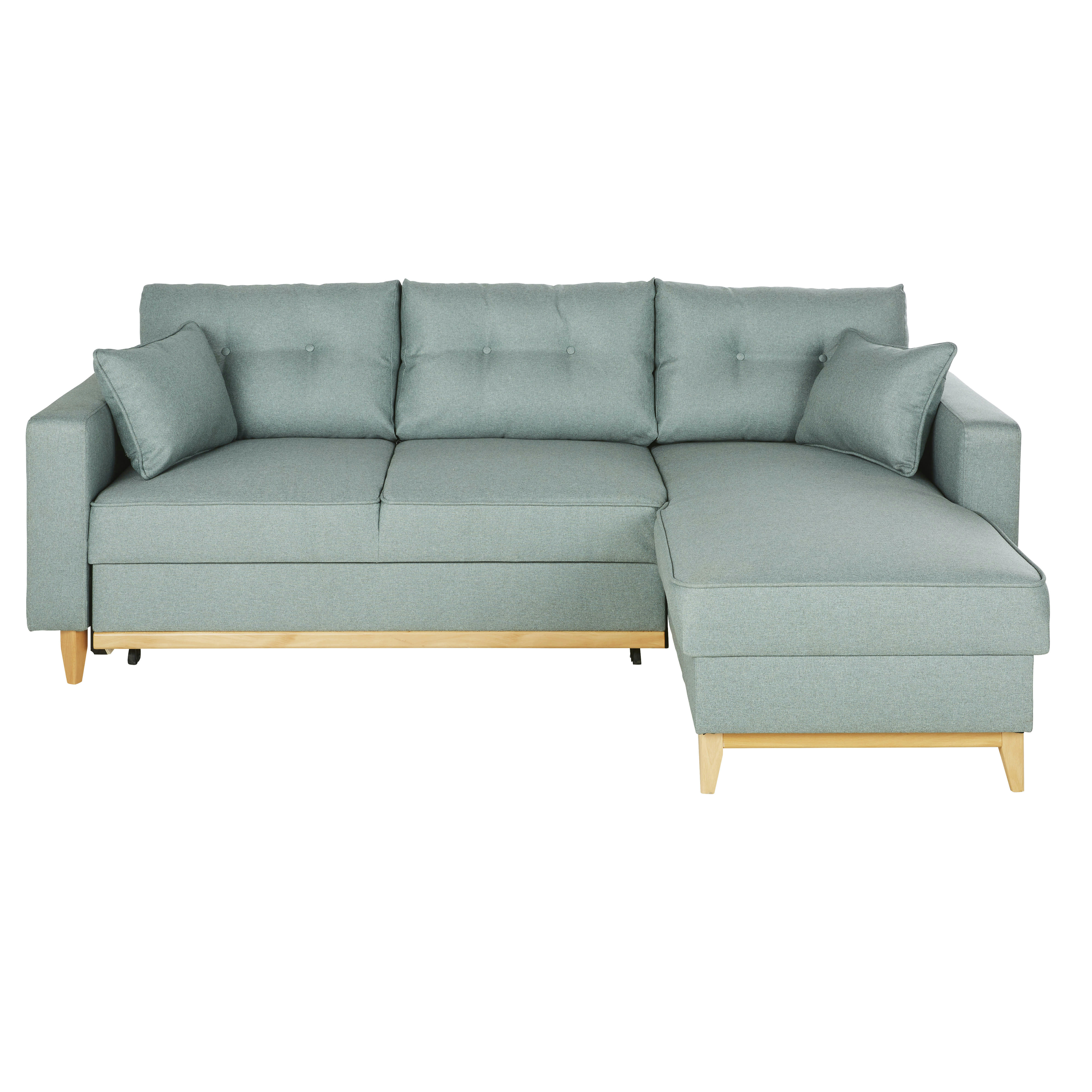 Brooke - Canapé d'angle convertible style scandinave 4/5 places vert d'eau chiné