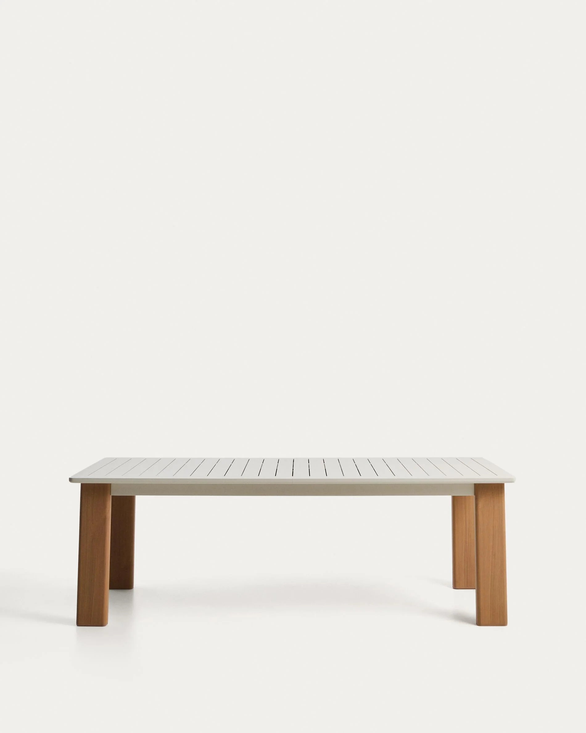 Livorno extendable table in ecru aluminium with wood-effect legs 233(350) x 100cm