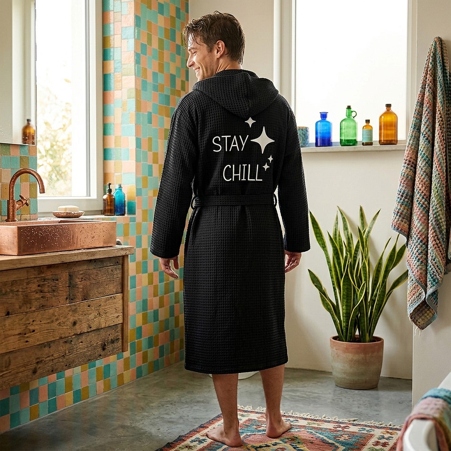 Accappatoio nido d'ape S/M nero Stay chill