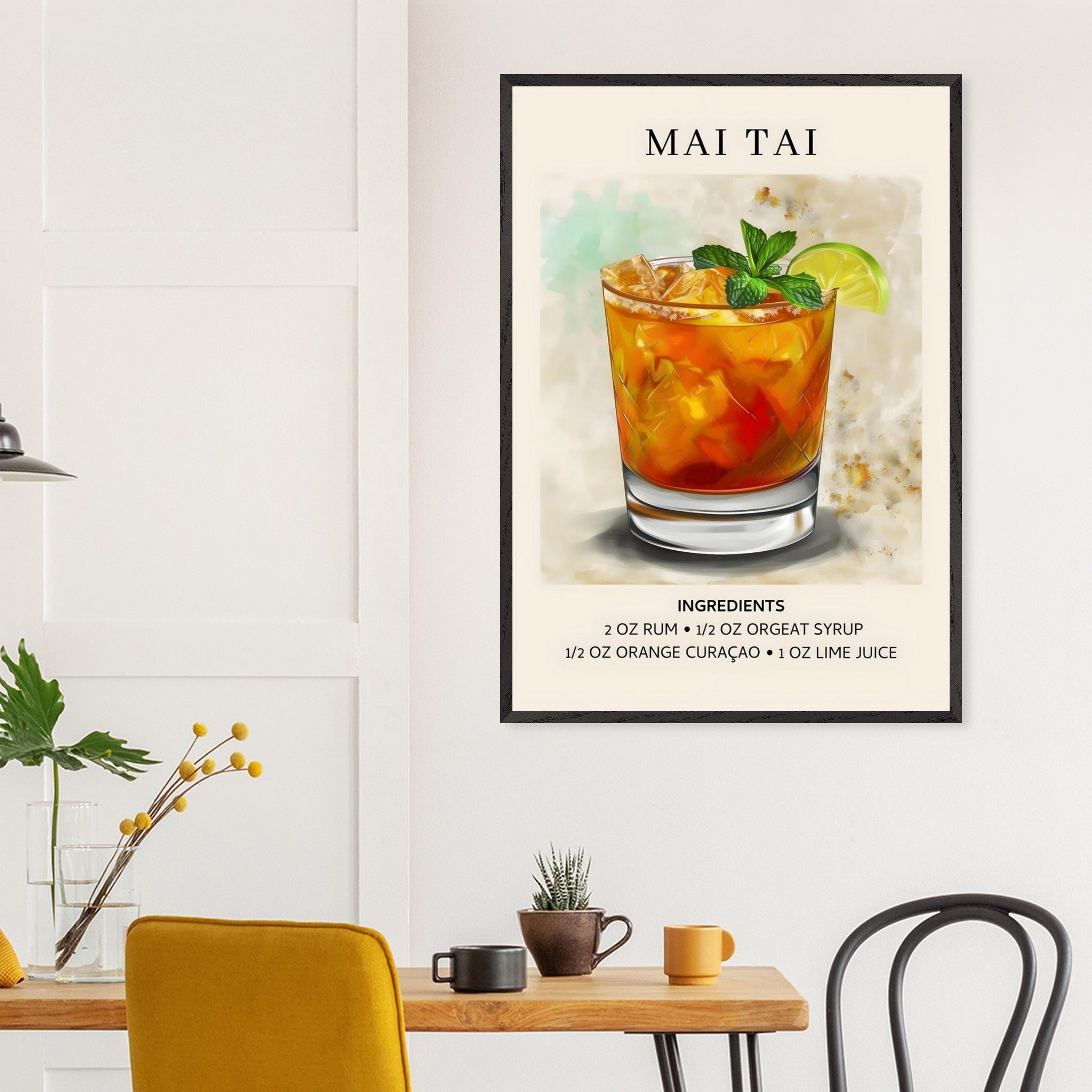 Artfulprints Poster Mai Tai Cocktail - Ingrediënten  - 70x100 cm - Meerkleurig