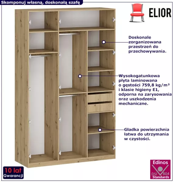 Korpus szafy z półkami i drążkami 150 cm - Elax