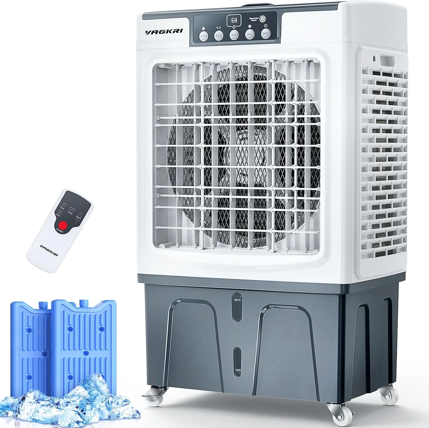 Evaporative Cooler, 2100CFM Air Cooler, 120��Oscillation Swamp Cooler with Remote Control, 24H Timer, 3 Wind Speeds for Outdoor Indoor Use,8 Gallon(2100CFM)