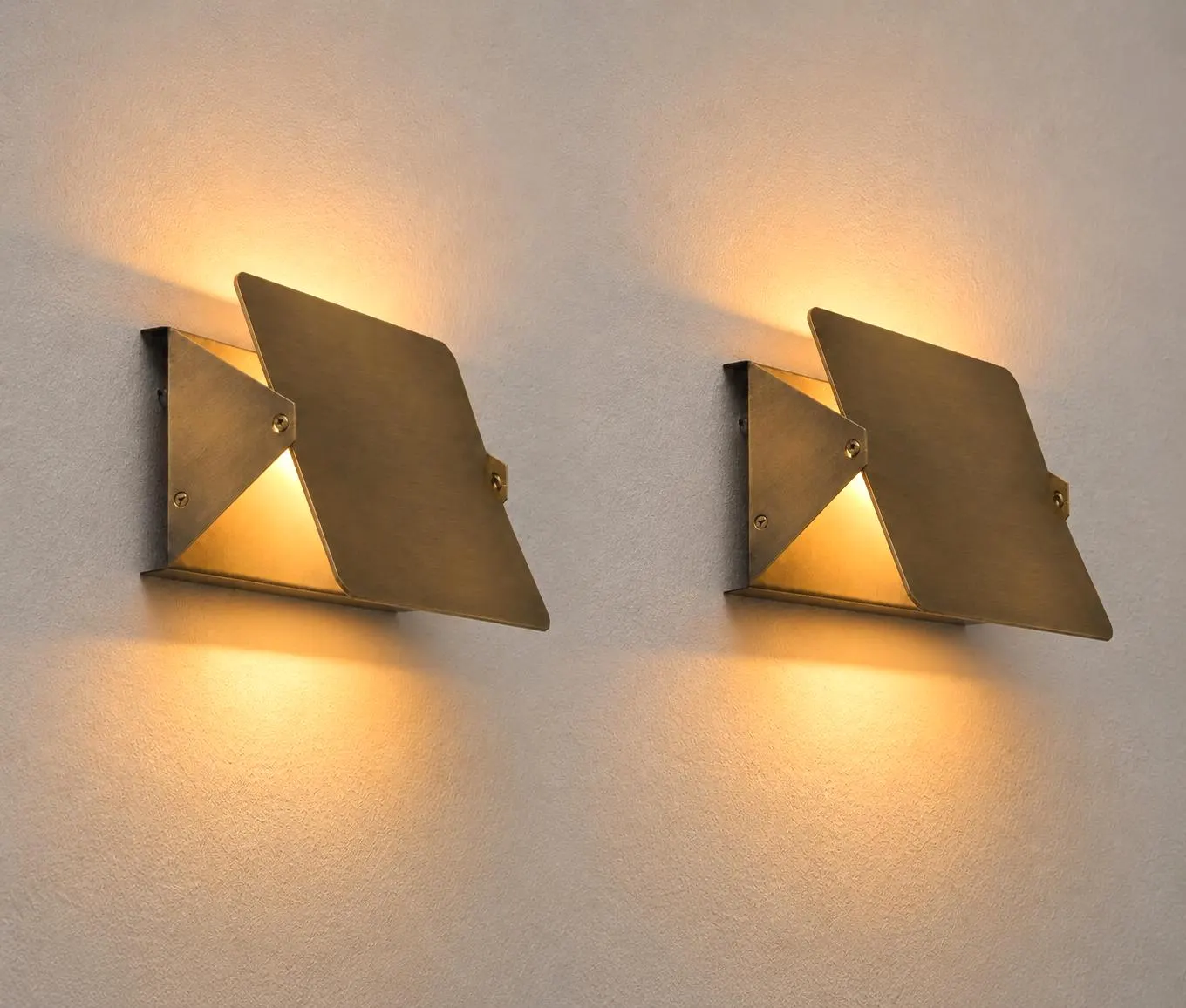 Pair of Antique Patina Brass Wall Sconces | Modern Geometric Wall Light Handmade Luxury Bedroom & Living Room Wall Lighting Up Down Fixture