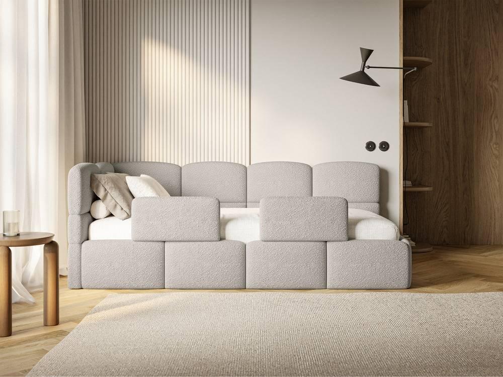 Jeugdbed incl matras Chloe links bouclé 90x200 met opbergruimte en rails
