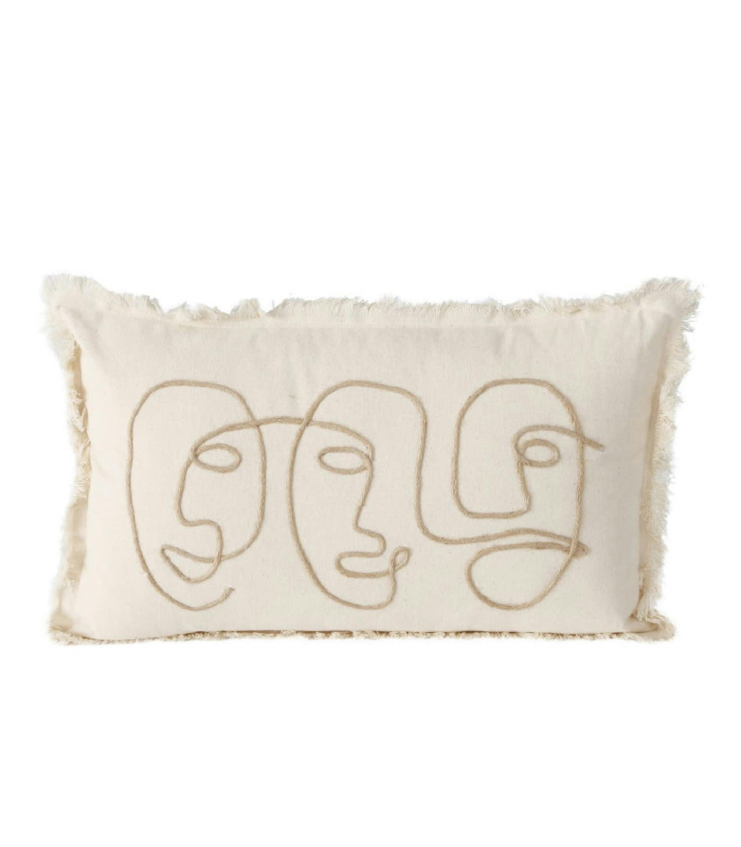 CUBISME - Coussin à frange coton beige 50x30cm