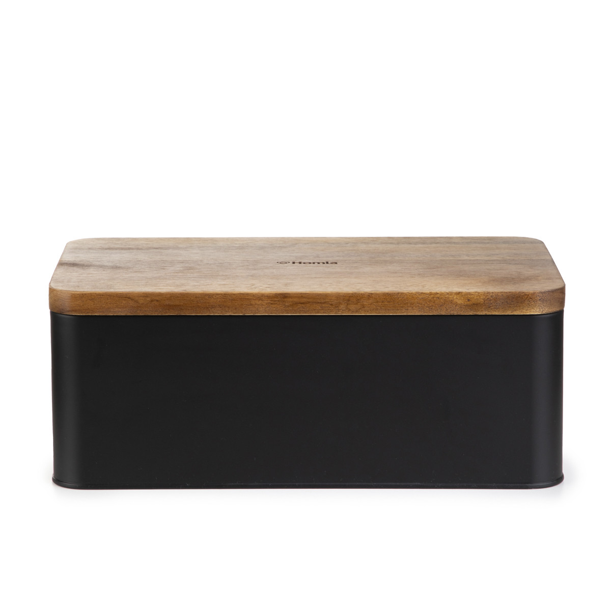 Chlebak LOMAS czarny z akacjową pokrywką 33x18x13 cm HOMLA