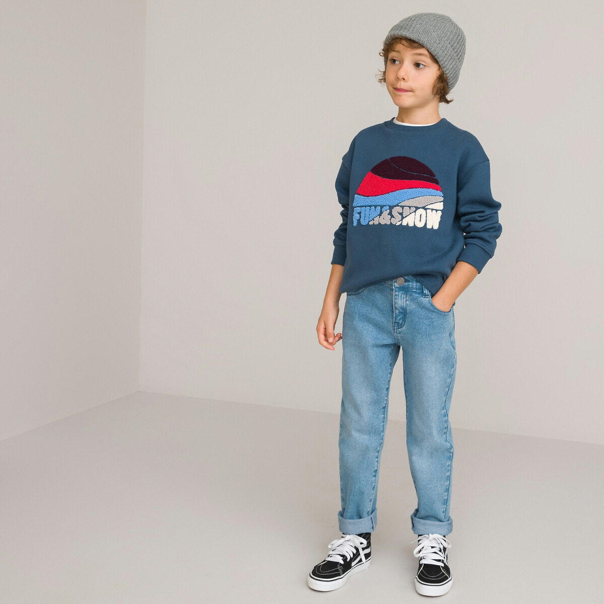 Sweat col rond en molleton, motif bouclettes