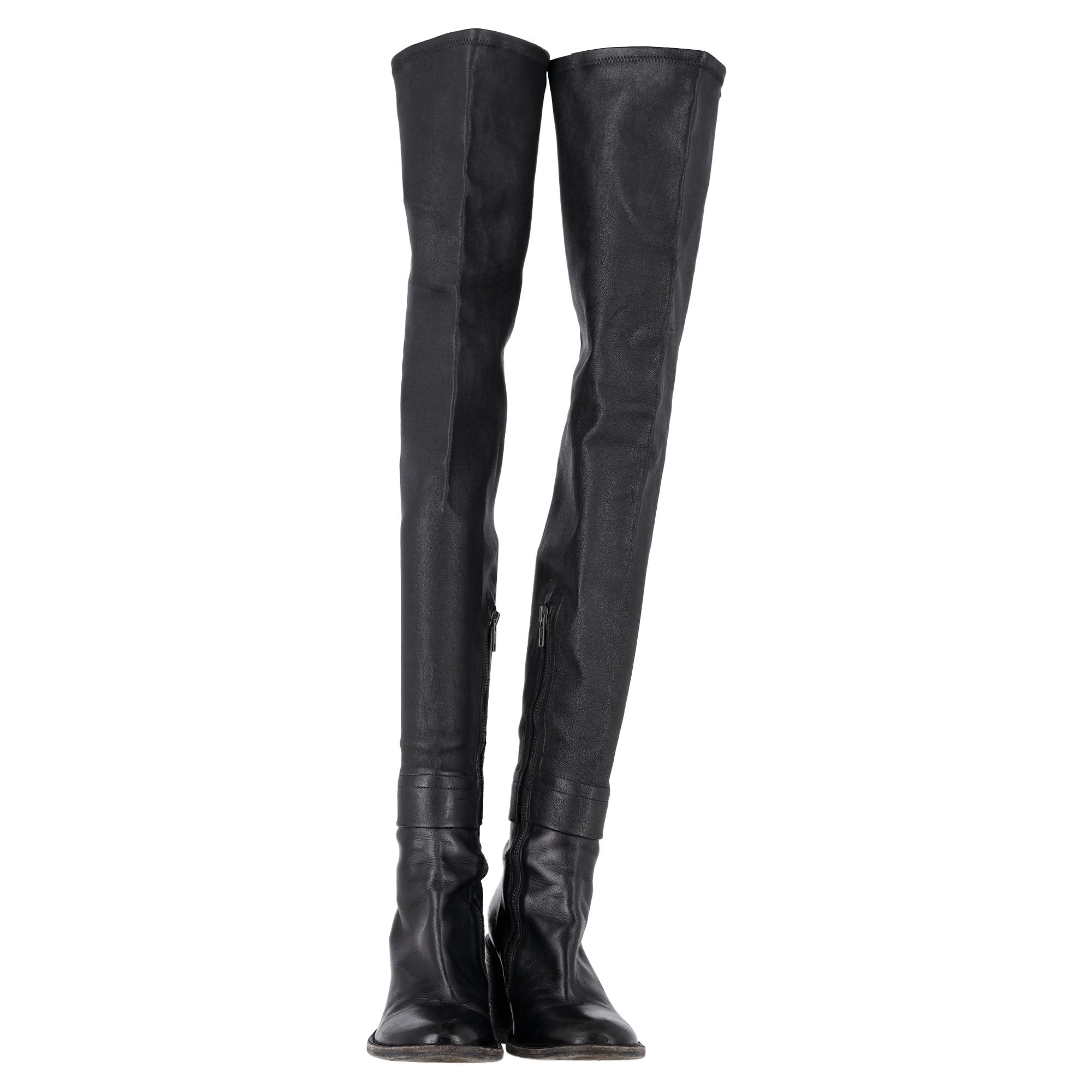 Ann Demeulemeester Preloved Block-Heel Over-The-Knee Boots in Black Leather