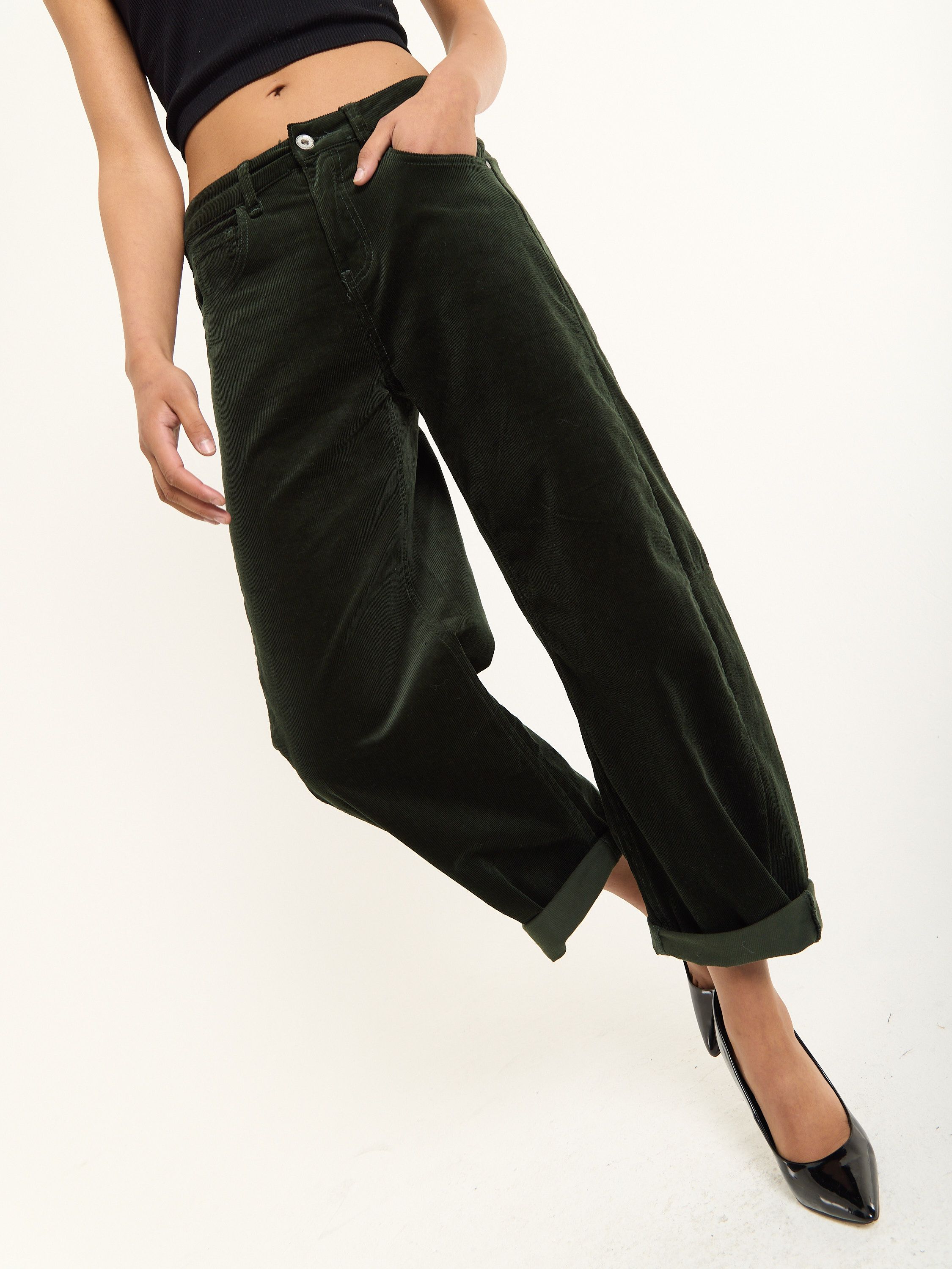 House of Holland Dark Green Wide Leg Cord Trousers