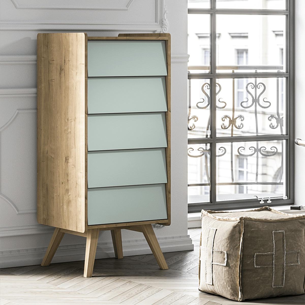 VINTAGE - Chiffonnier naturel vert