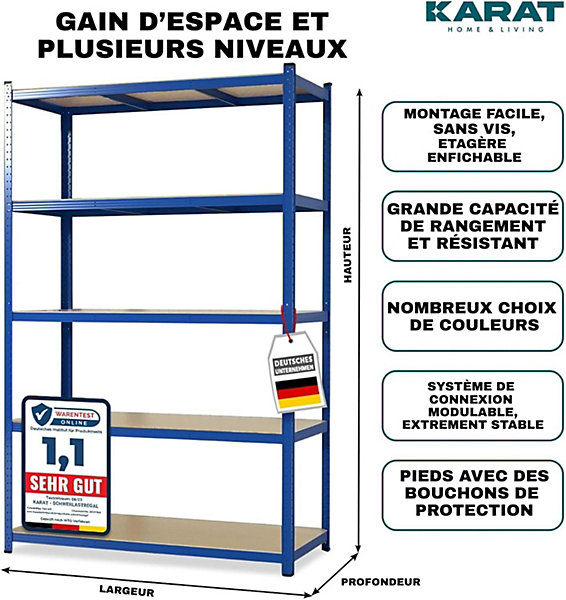 2 X Rayonnages pour charges lourdes, 200 x 100 x 50 cm, Bleu, Capacité de charge max :  875 kg