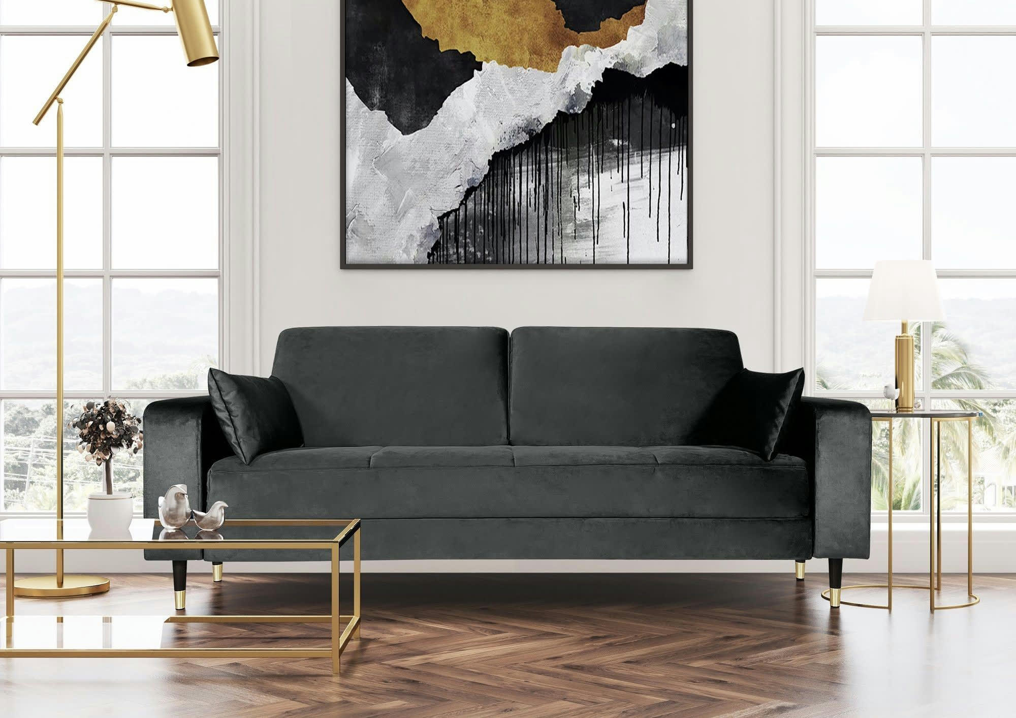 OCTAVE - Canapé fixe 3 places  en tissu gris foncé