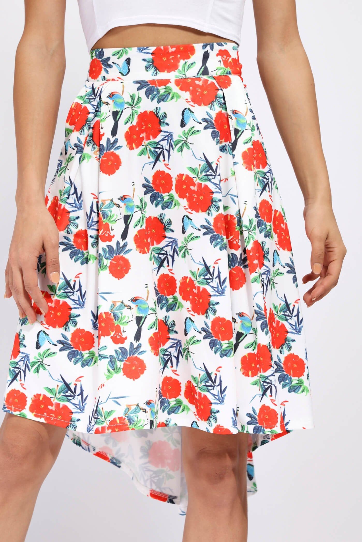 Cutie London Hi-Lo Floral Print A Line Midi Skirt