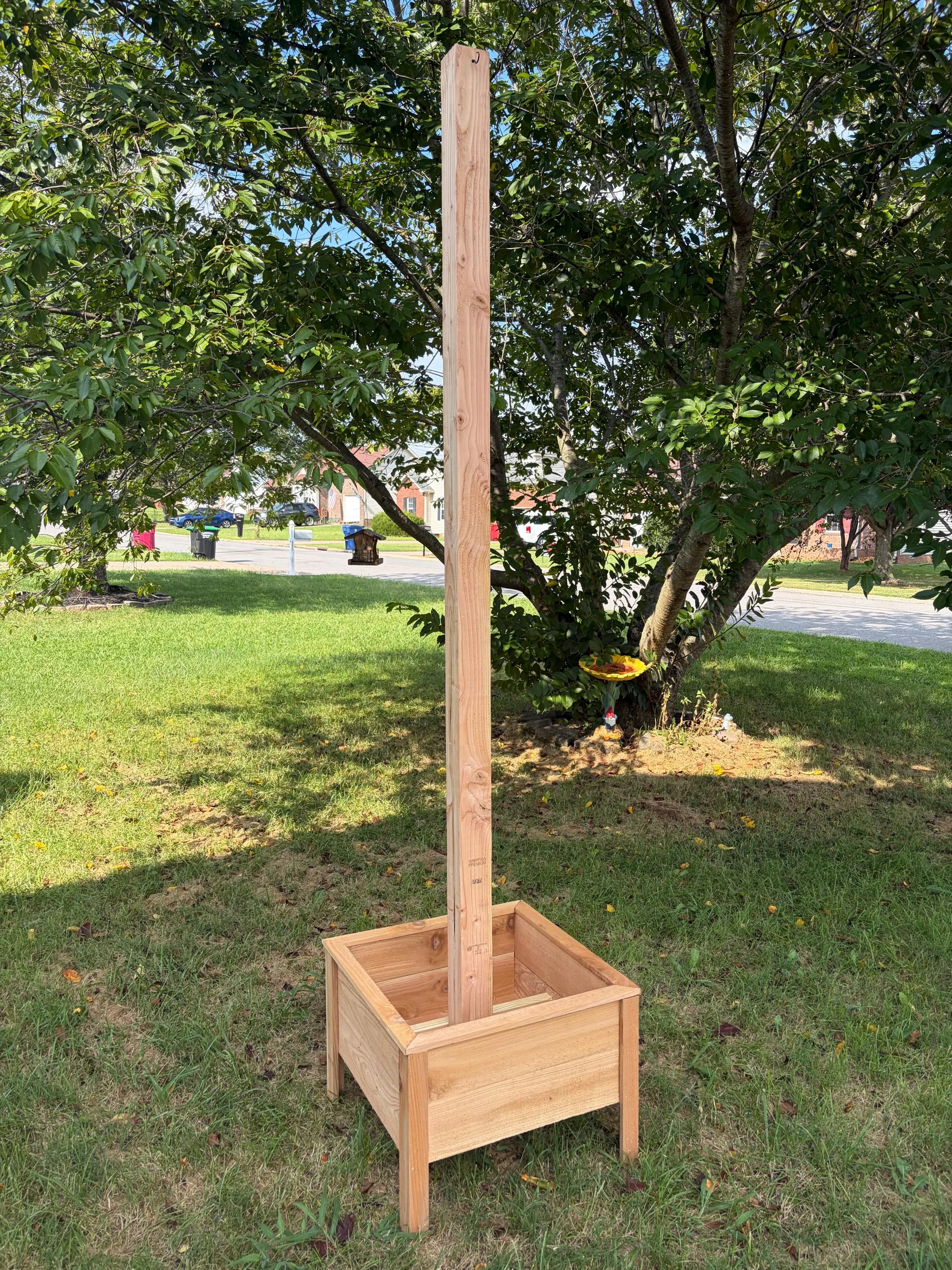 Cedar Planter Box with String Light Post