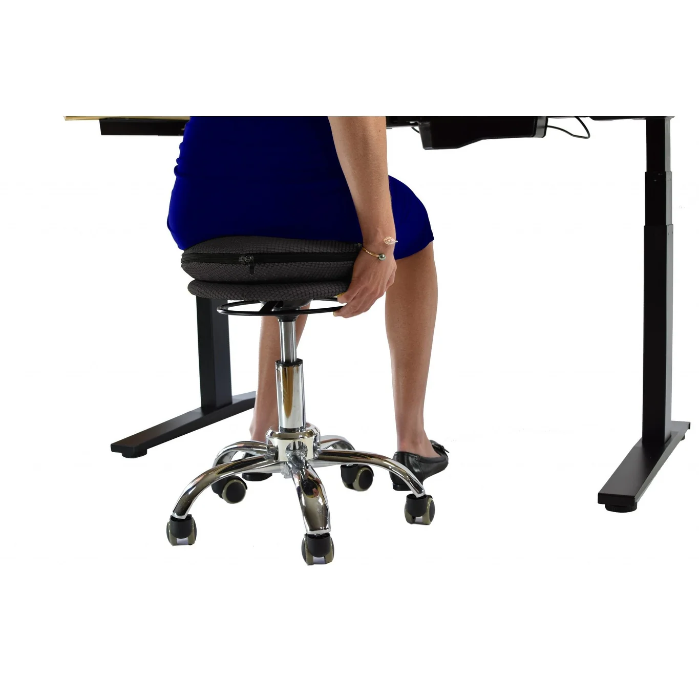 Black and Chrome Active Sitting Rolling Balance Desk Chair