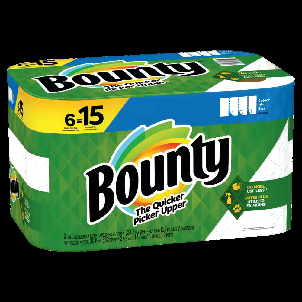 Bounty Select-A-Size Double Plus Roll Paper Towel, 2-ply, 6-pk