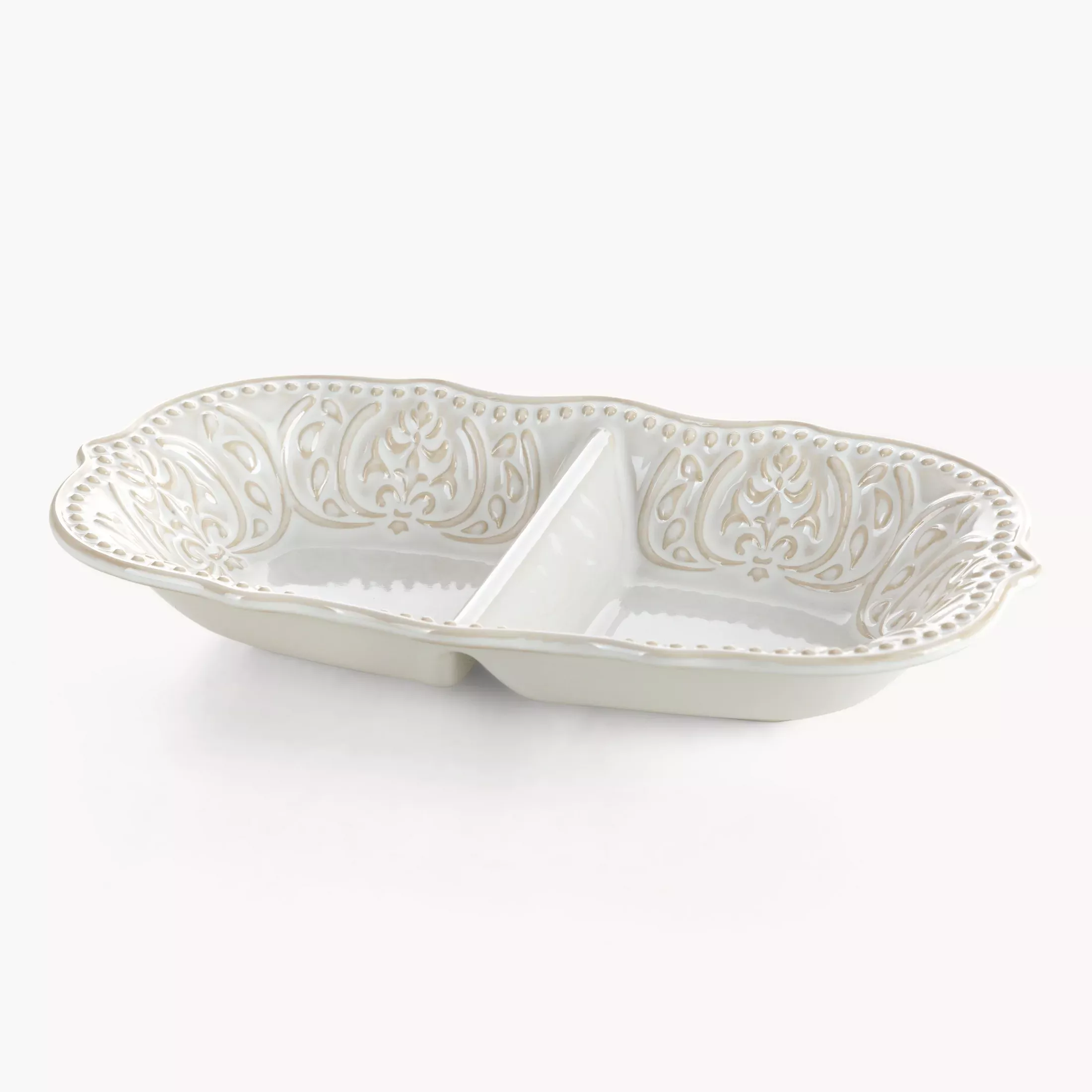 Patera ceramiczna dekoracyjna kremowa z ozdobnym wzorem 24x13x4 cm VENUS - kolekcja FOREST SUMMER