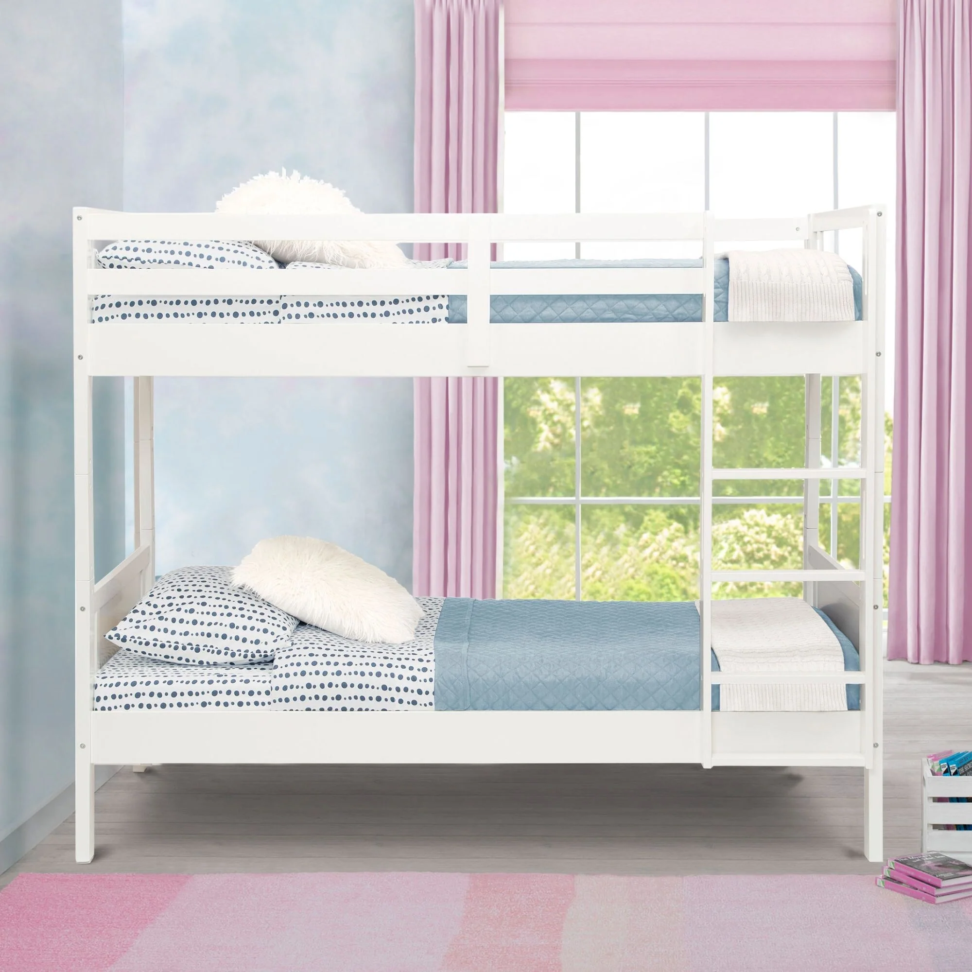 Convertible Twin Over Twin Wood Bunk Bed With Ladder And Guardrails