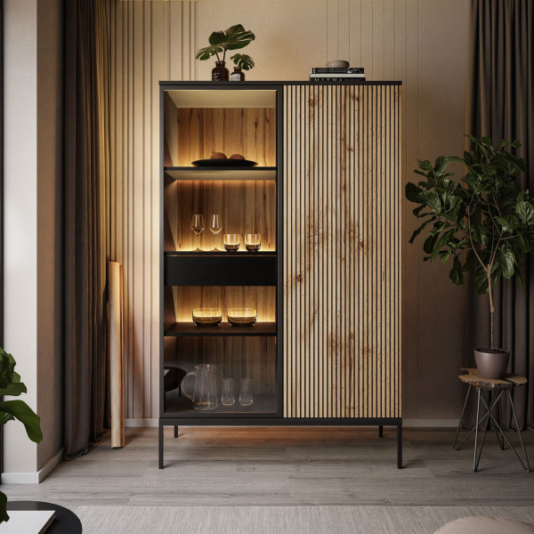 Witryna wysoka ECLIPSE WTSZ104 z led czarny dąb wotan
