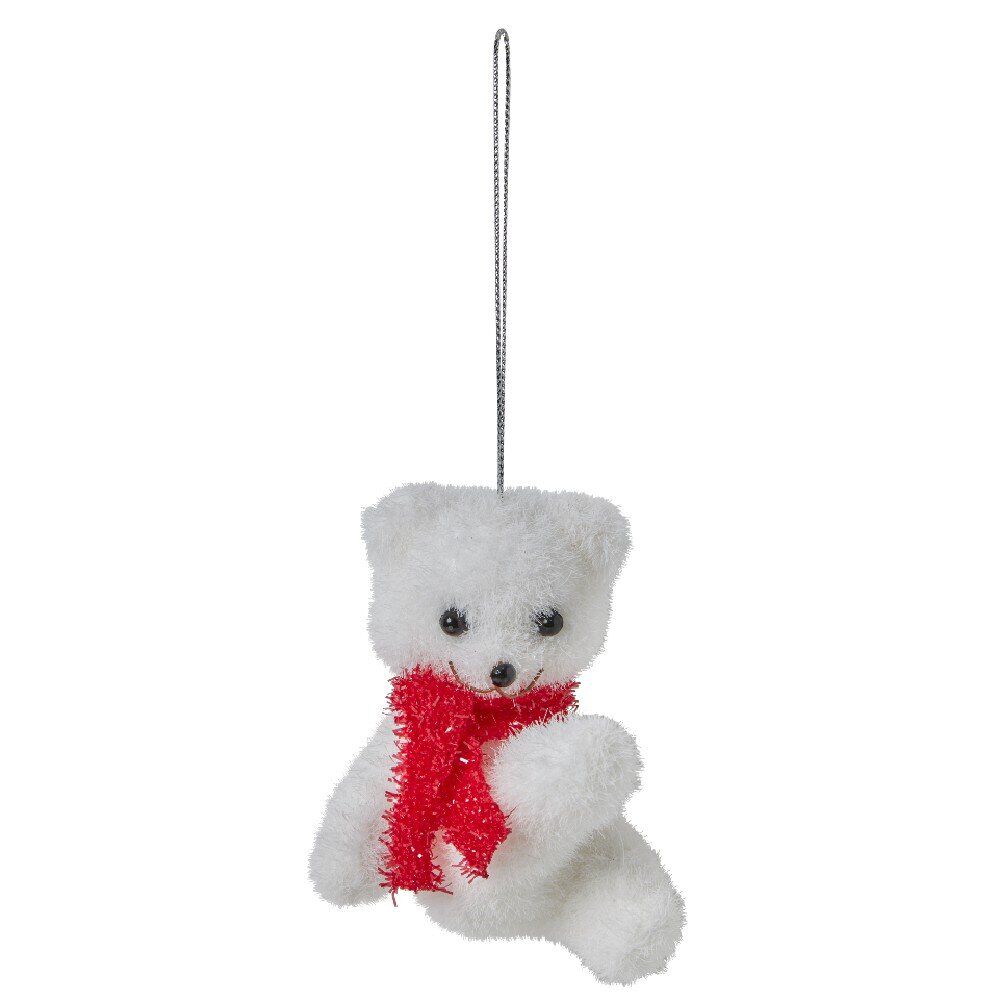 Suspension de No&euml;l Ourson blanc et rouge