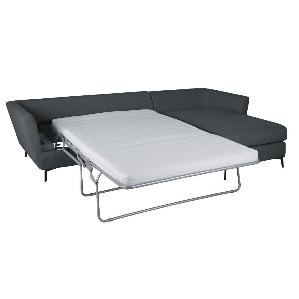 Prague - Canapé d'angle droit convertible 4/5 places gris anthracite, matelas 10 cm