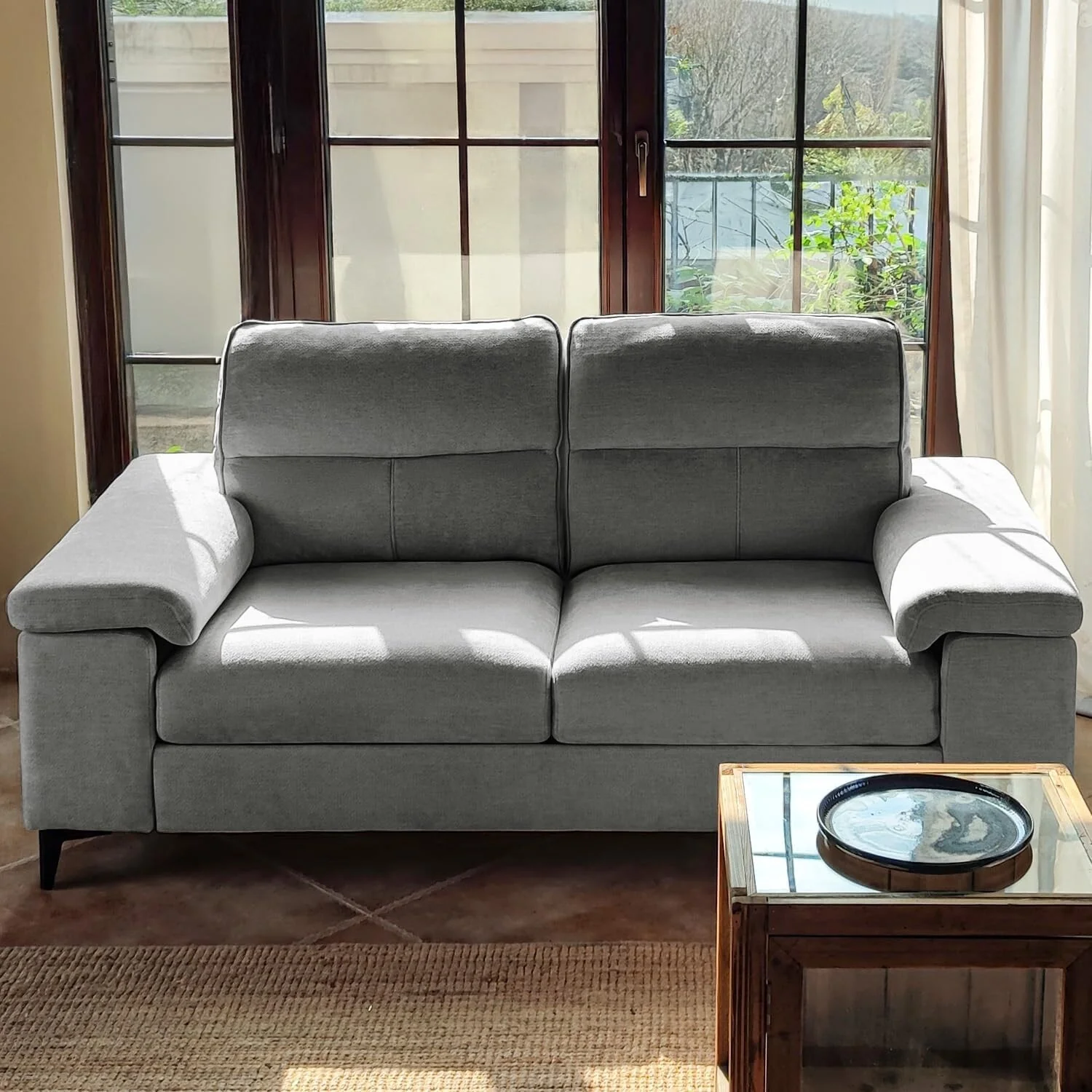 71.25 Chenille Loveseat Sofa - Deep Seat 2-Seater with 8 Cushion, Convertible Armrest & Removable Cover