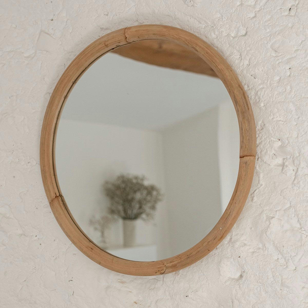 - Miroir rond cadre en rotin -50.000x3.000 cm - Bois clair -