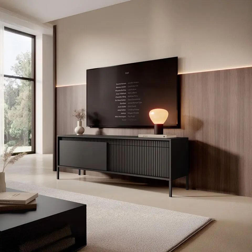 Meubella - TV-Meubel Saran - Mat zwart - 153 cm