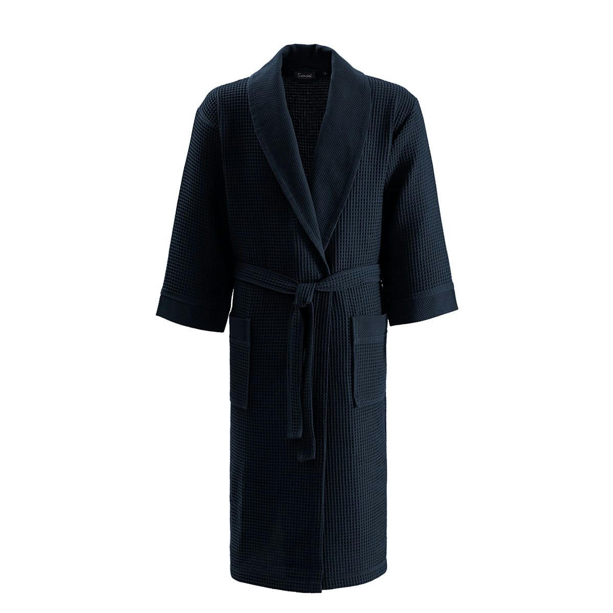 SPA - Peignoir long nid d'abeille col chale Bleu Nuit M