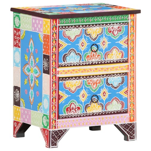 NNEVL Hand Painted Bedside Cabinet 40x30x50 cm Solid Mango Wood