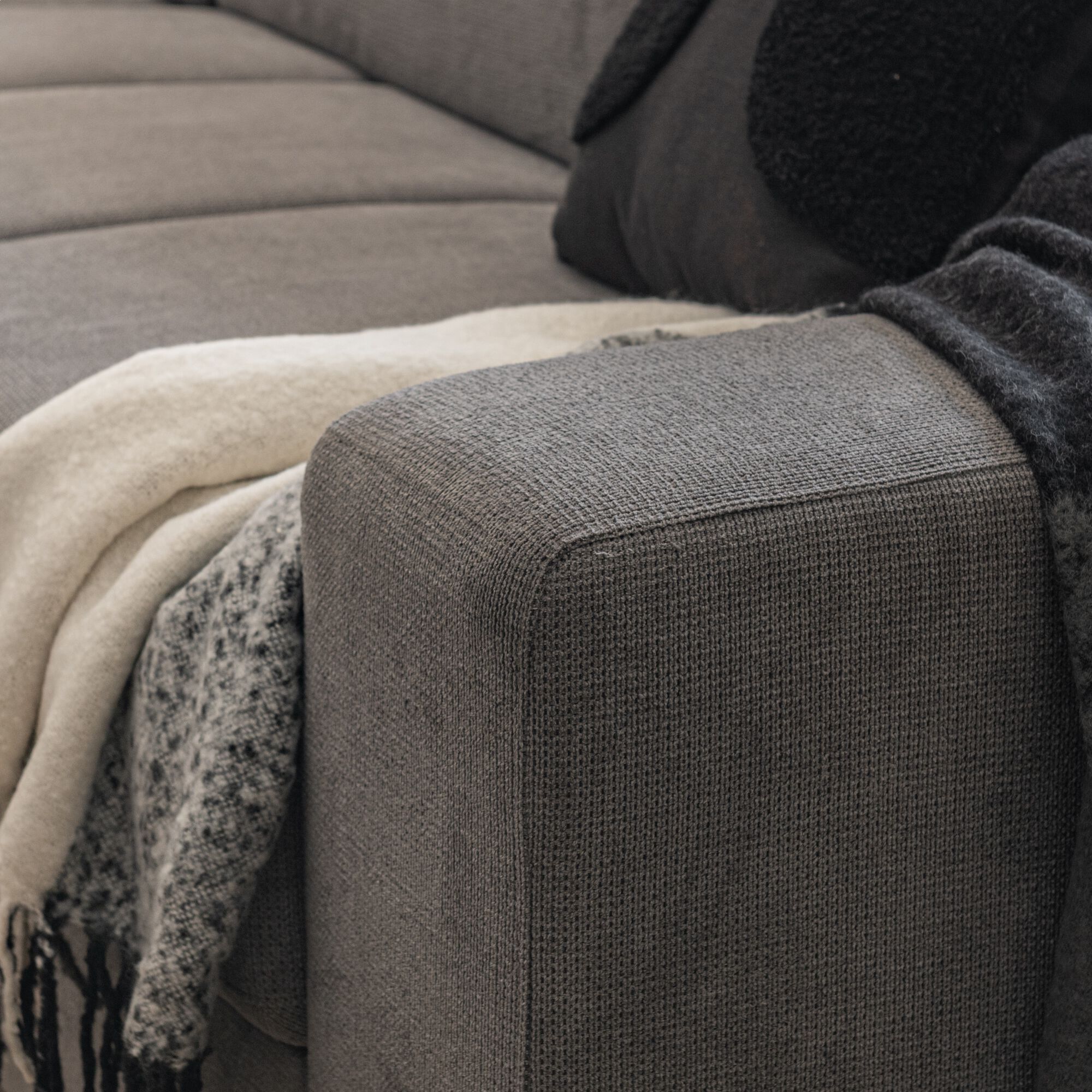 ORIGANO - Canapé d'angle gauche convertible avec coffre en tissu doux - gris