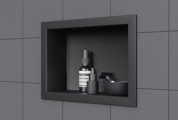 Niche murale douche acier inoxydable, étagère rangement douche salle de bain encastrable BS203010 - 20x30x10cm - Noir