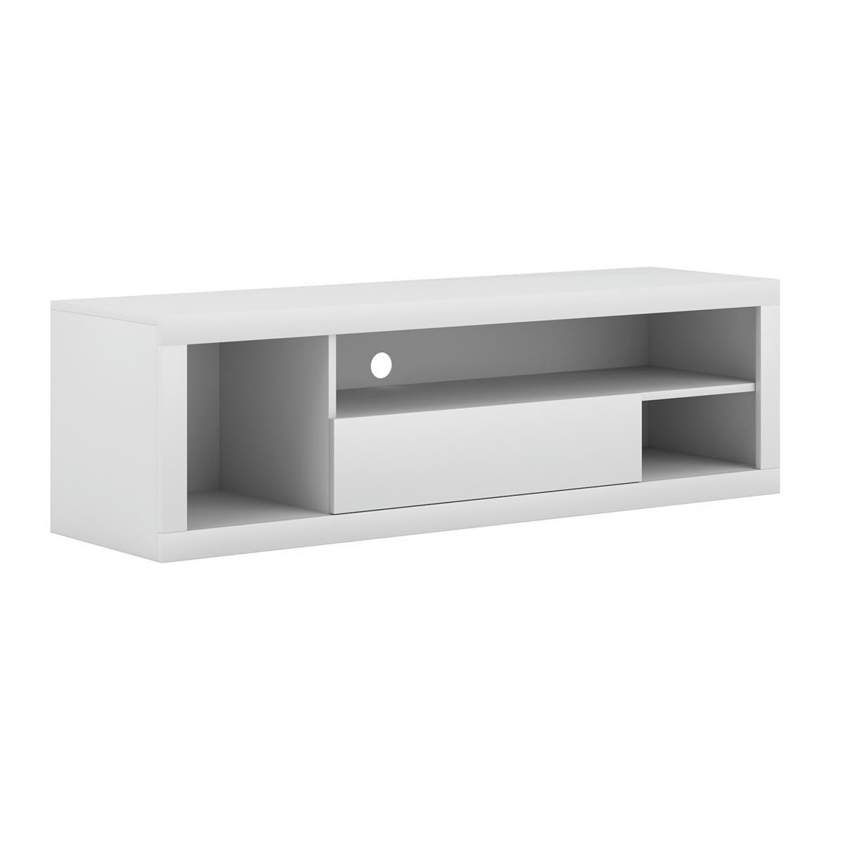 EVER - Meuble tv 1 porte 3 niches 140 cm blanc