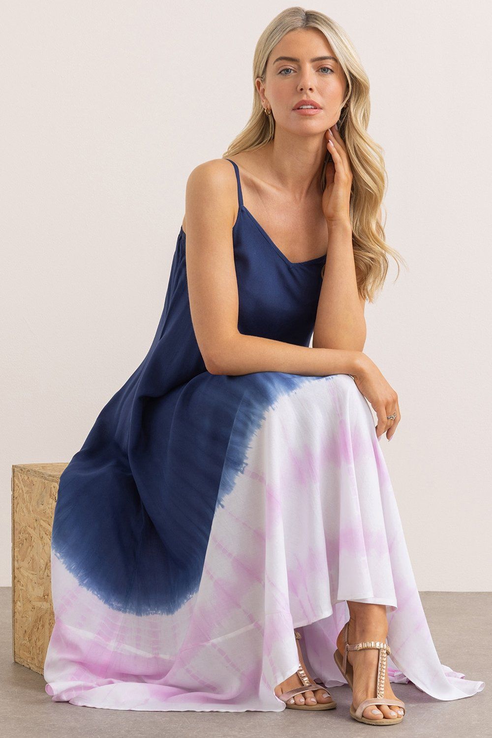 Klass. Bias Cut Tie Dye Strappy Maxi Dress
