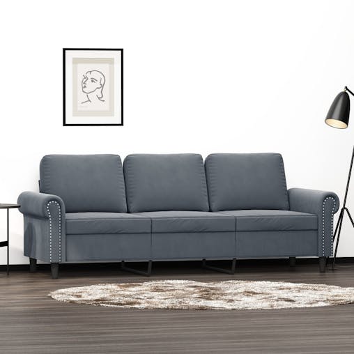 NNEVL 3-Seater Sofa Dark Grey 180 cm Velvet