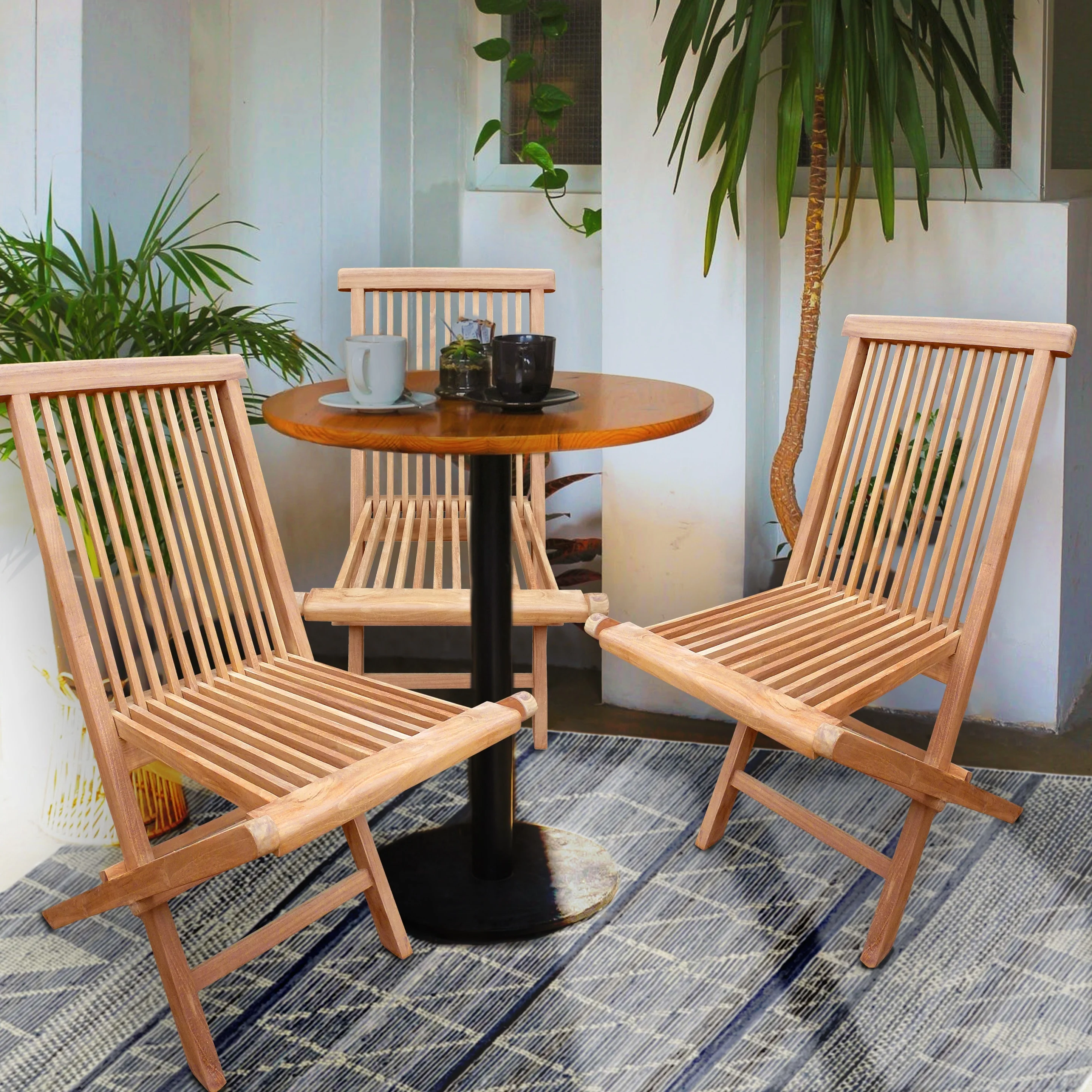 Seven Seas Teak Seaside Outdoor Patio Folding Side Chair, set of 2