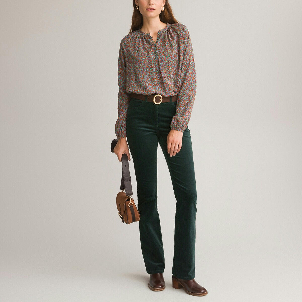 Blouse imprimée, col rond, manches longues