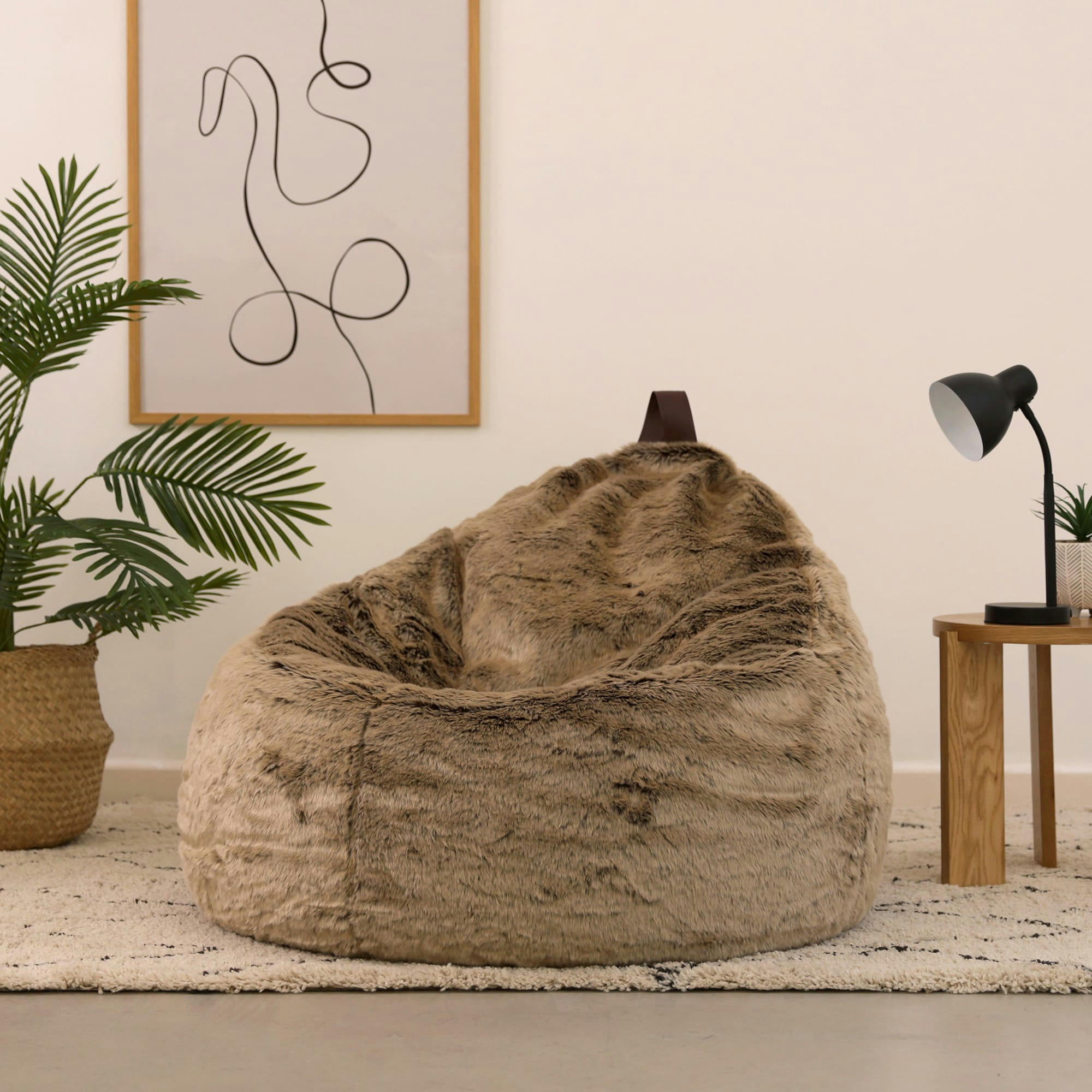 COCOON - Pouf fausse fourrure beige vison