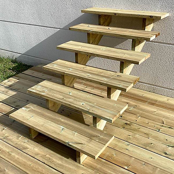BERLIN Escalier extérieur bois 6 marches H 105cm L-100cm - sans contre marche