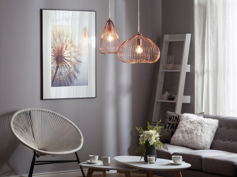 Lampa wisząca klosz z prętów miedziana