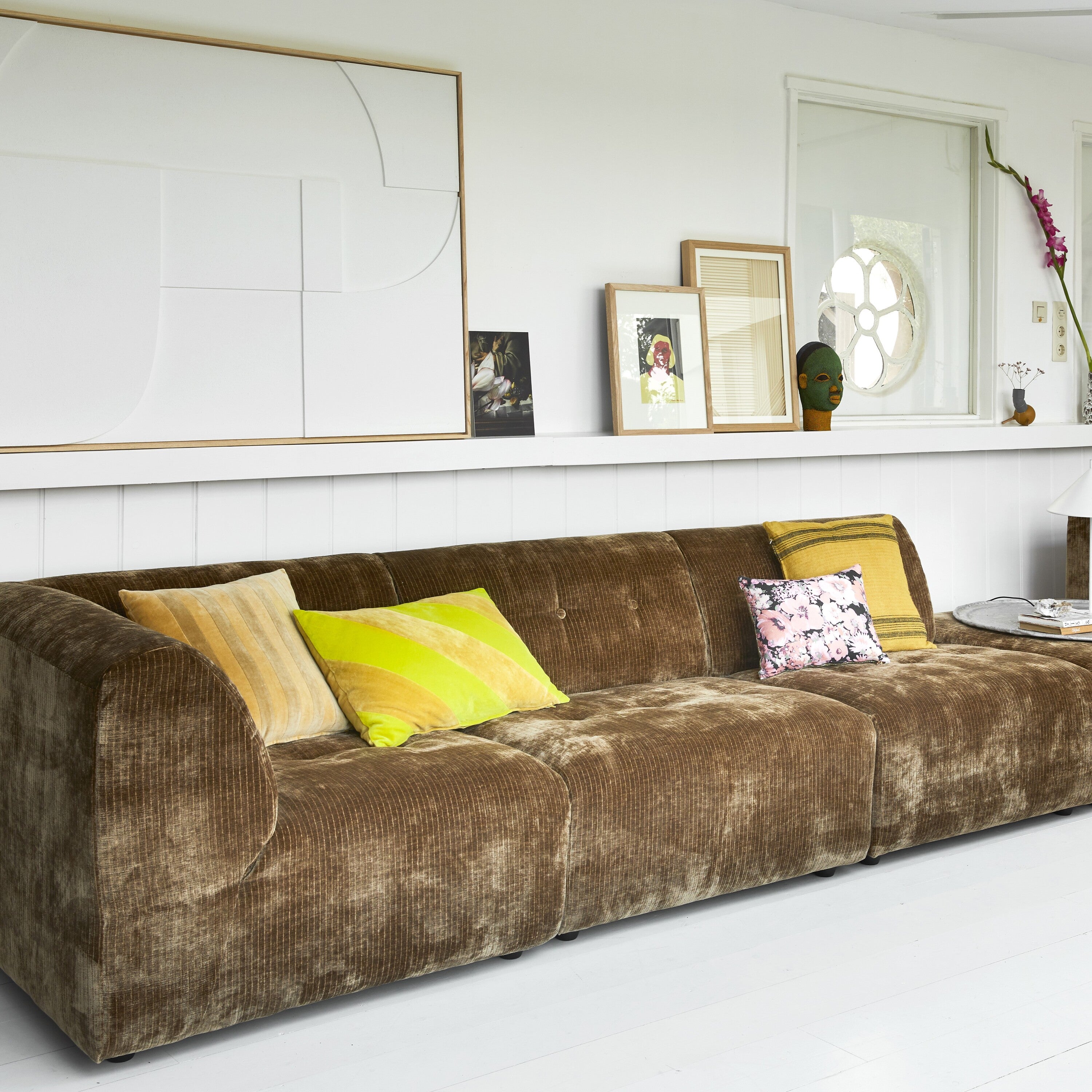 HKliving Striped Velvet Sierkussen 40 x 60 cm - Geel/Mosterd