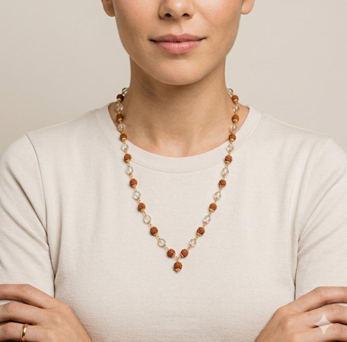 The Colourful Aura 18ct Gold Plated Rudraksha & Crystal Beaded Spiritual Necklace