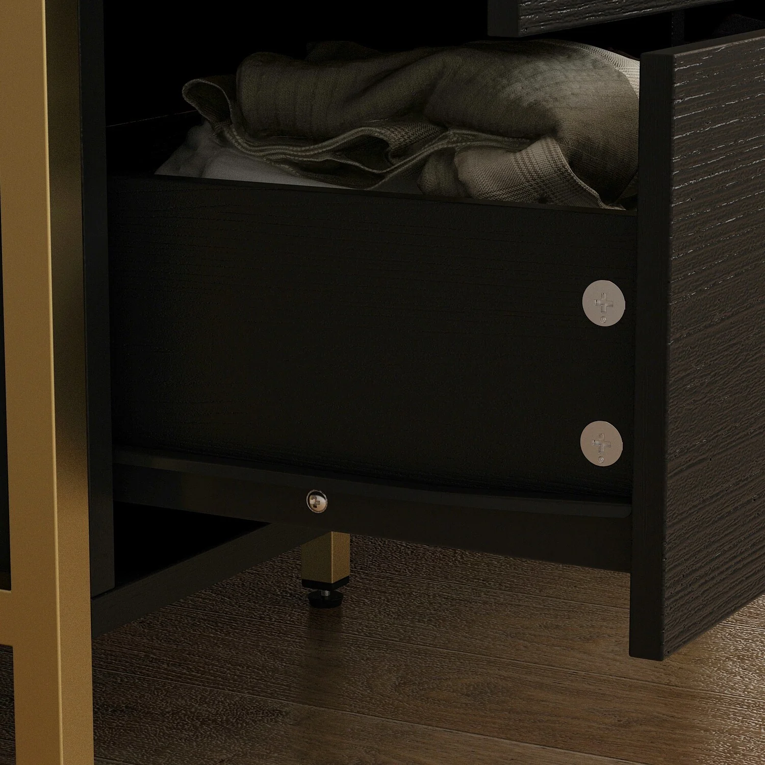 Elegant 9-Drawer Dresser with Gold Accents - Black Stripe Finish Chest