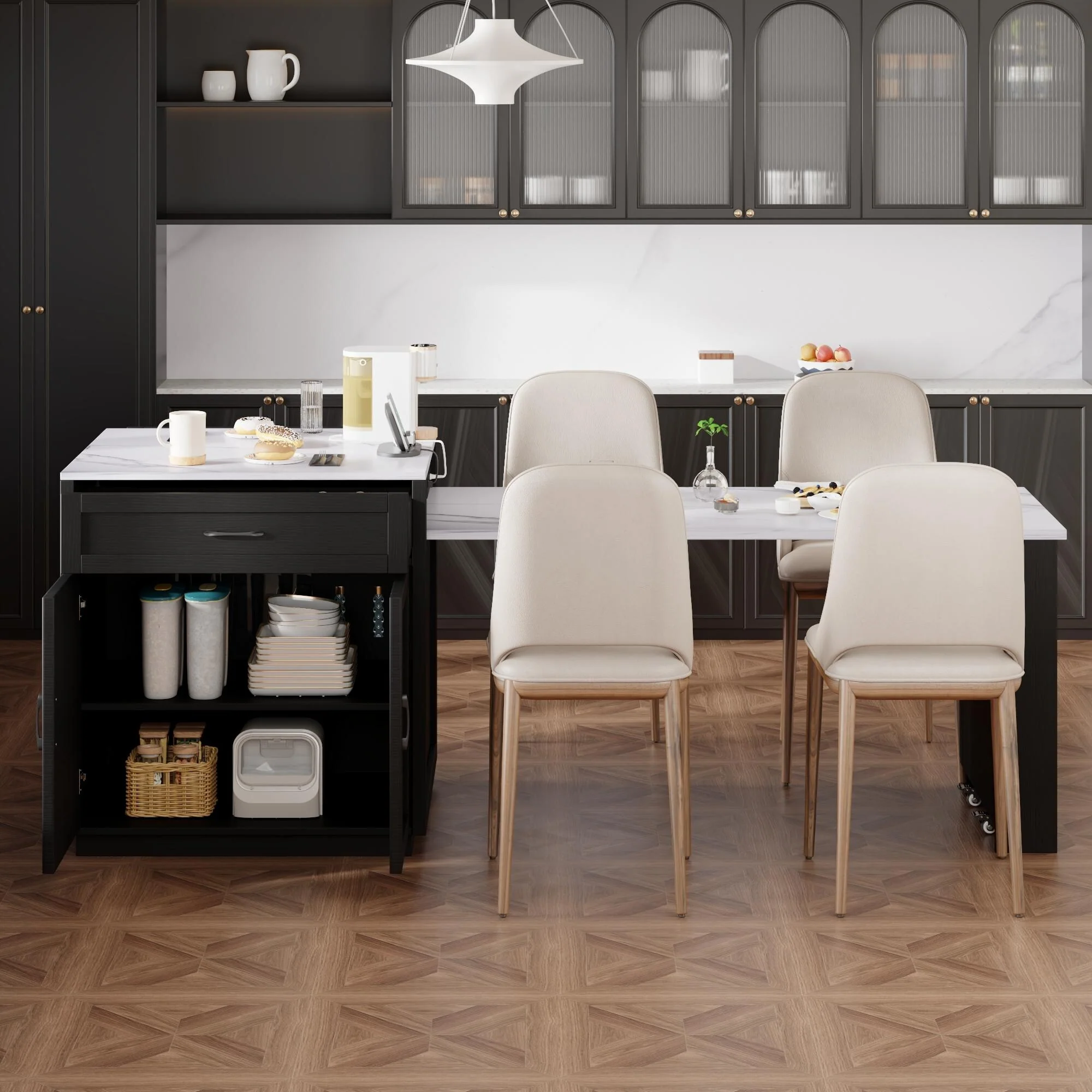 82.7 Inch Kitchen Island With Extendable Dining Table For 4-6 Person(no include stool)