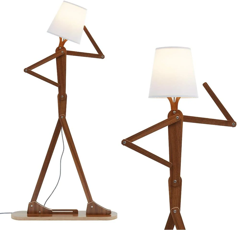 Cool Tone Tall Floor Lamp, Wooden LED Standing Lamp, Rustic Style for Bedroom Living Room Office(Brown)