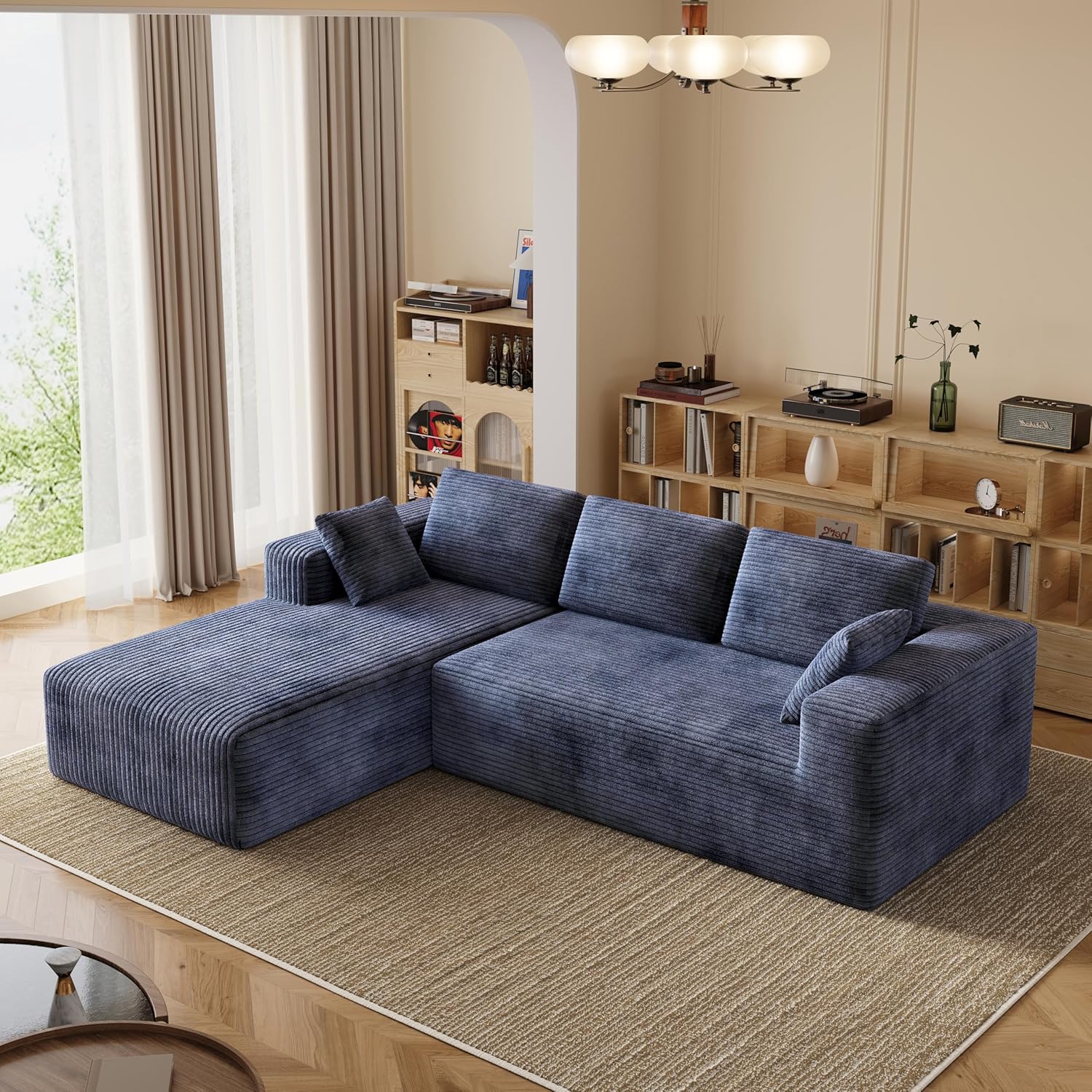 106 Corduroy Sectional Couch, Boneless L Shaped Couch with Deep Seat, Cloud Foam Sofa with Oversized Chaise, Sectional Sofa No Assembly Needed for Living Room