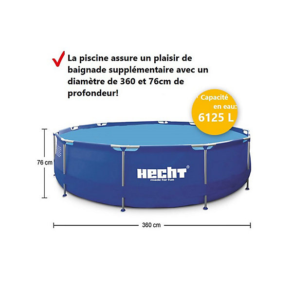 Hecht 3690 BLUESEA Grande Piscine tubulaire hors sol ronde 360x76cm de haute qualité