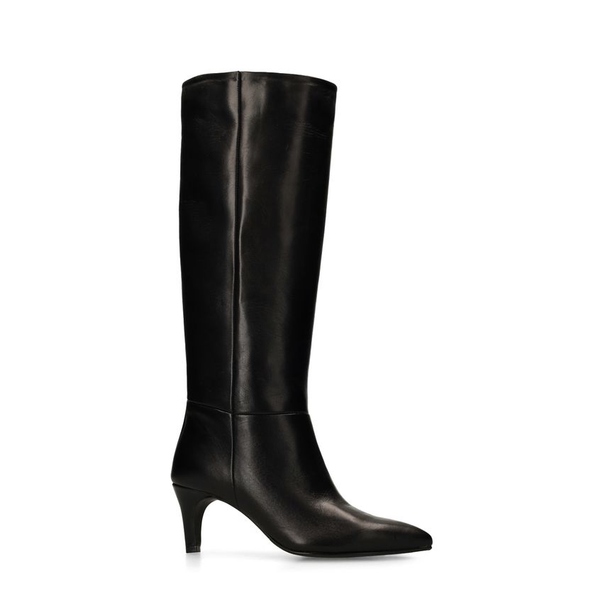 Manfield Zwarte hoge leren laarzen met hak