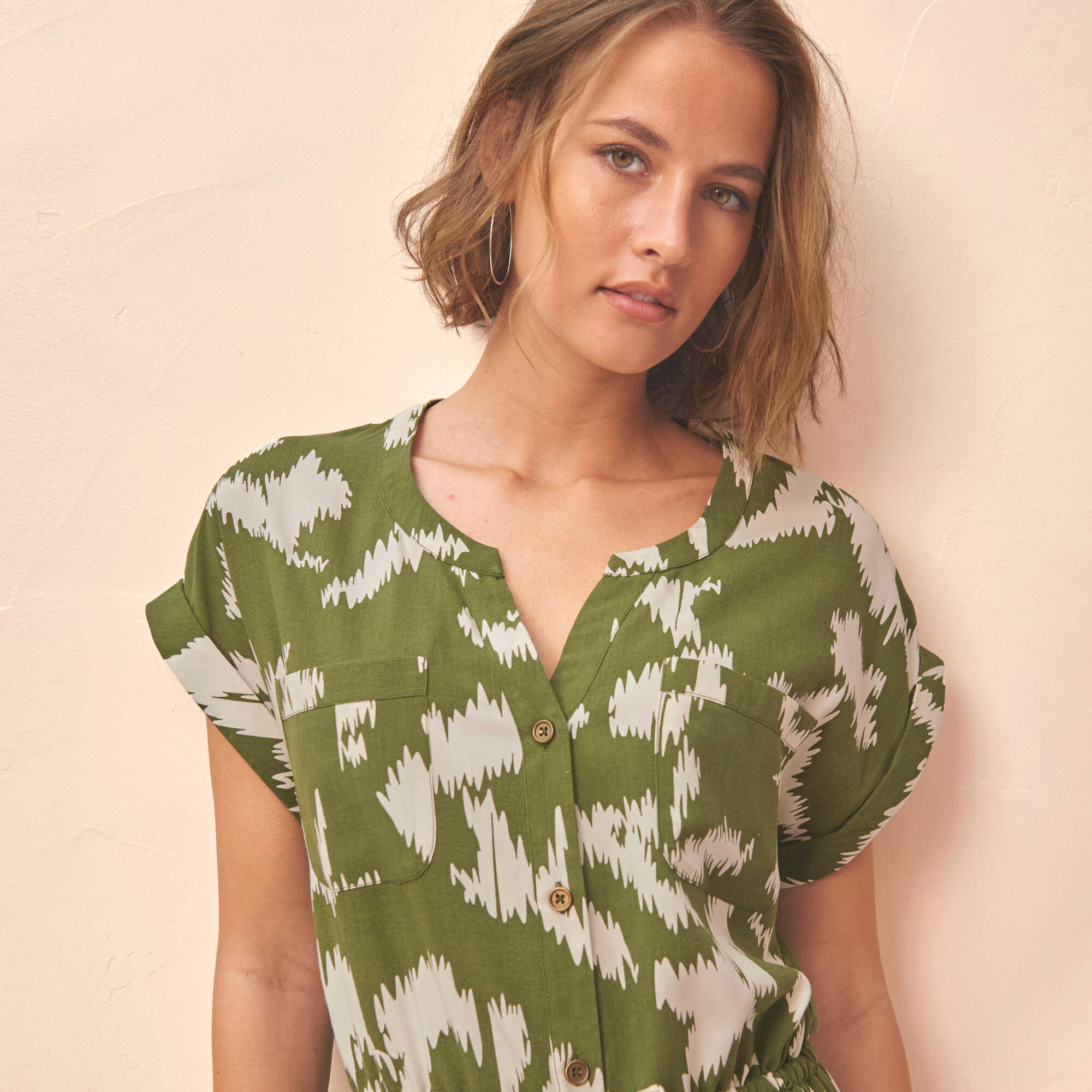 Robe saharienne imprimée, manches courtes